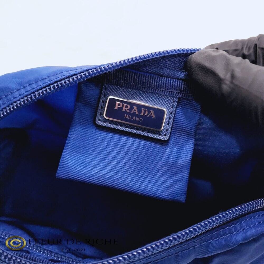 Prada Necessaire Tessuto Nylon Medium Toiletry Clutch Case Blue Bleuette 1NA012 - Picture 9 of 11